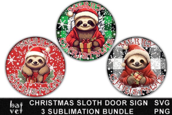 Download Christmas Sloth Door Sign Bundle SVG - Christmas Collection