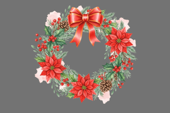 Download Red Poinsettia Christmas Wreath - Christmas Collection