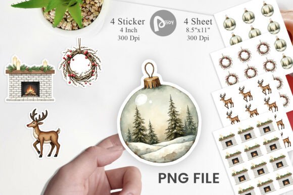 Download Rustic Christmas Ornaments Sticker - Christmas Collection