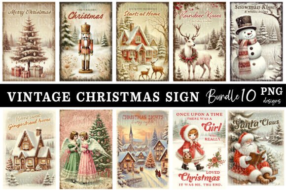Download Vintage Christmas Sign Bundle Png - Christmas Collection