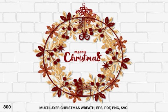 Download Christmas Wreath SVG Wooden Layer 800 - Christmas Collection