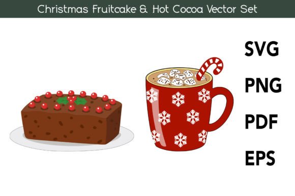 Download Christmas Fruitcake &amp; Hot Cocoa Vector - Christmas Collection