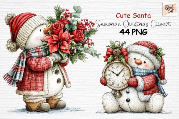 Download Cute Santa Snowman Christmas Clipart PNG - Christmas Collection
