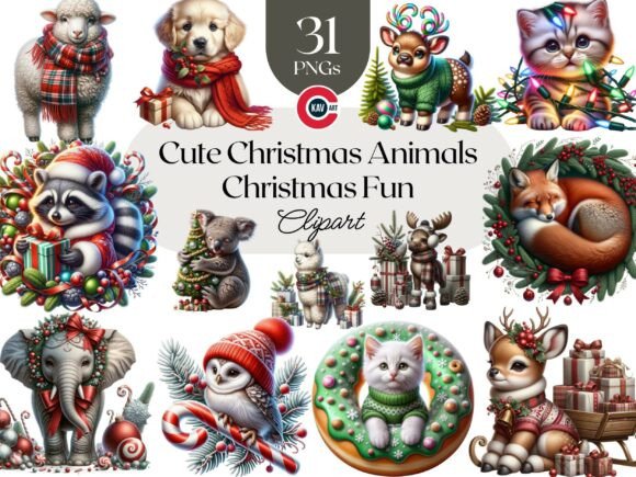 Download Christmas Festive Animals Clipart Bundle - Christmas Collection