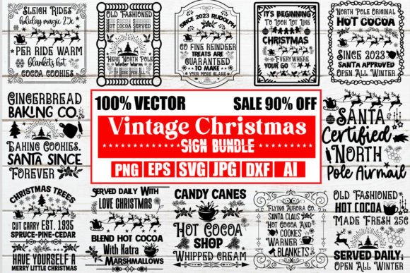 Download Vintage Christmas Sign Bundle - Christmas Collection