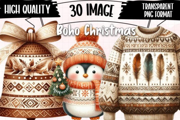 Download Boho Christmas Sublimation Clipart - Christmas Collection