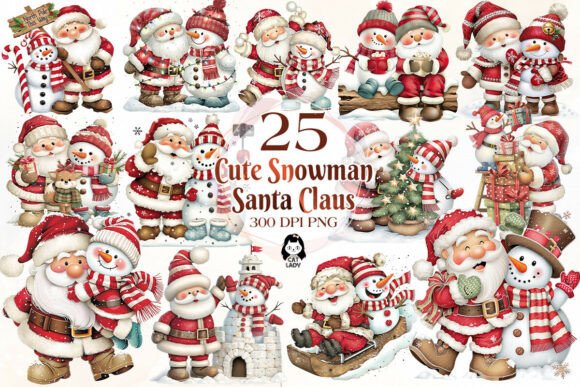 Download Cute Santa &amp; Snowman Christmas Clipart - Christmas Collection
