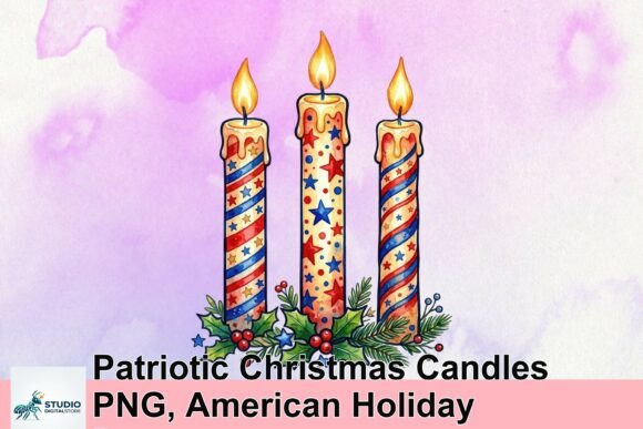 Download Patriotic Christmas Candles PNG, American Holiday Decor - Christmas Collection