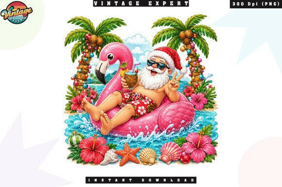 Download Tropical Christmas Santa Flamingo PNG - Christmas Collection