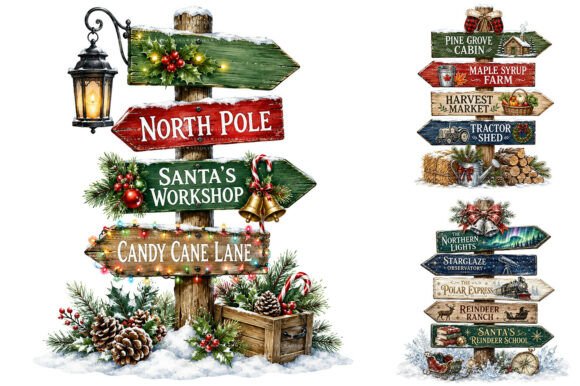 Download Watercolor Christmas Signpost PNG Bundle - Christmas Collection