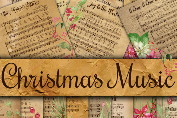 Download Vintage Christmas Music Digital Paper - Christmas Collection