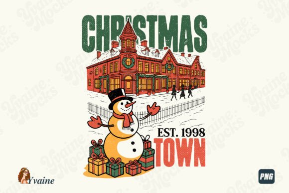 Download Retro Christmas Town PNG Festive Design - Christmas Collection