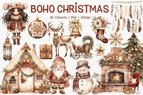 Download Boho Christmas Watercolor Sublimation - Christmas Collection