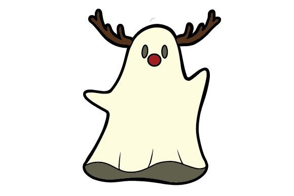 Download Retro Cartoon Christmas Ghost, with Reindeer Antlers & Red Nose - Christmas Collection