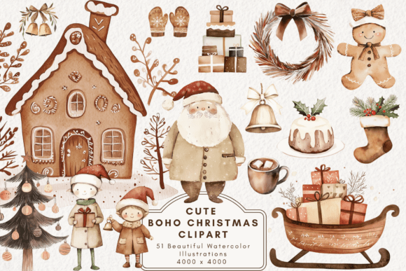 Download Cute Boho Christmas Clipart - Christmas Collection