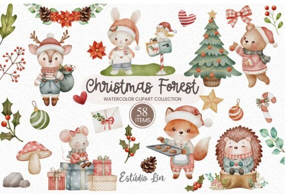 Download Christmas Forest Watercolor Clipart - Christmas Collection