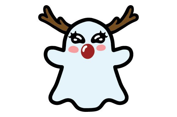 Download Kawaii Christmas Ghost, with Reindeer Antlers &amp; Red Nose - Christmas Collection