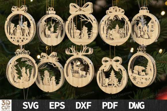 Download Christmas Ornaments Bundle SVG Laser Cut - Christmas Collection