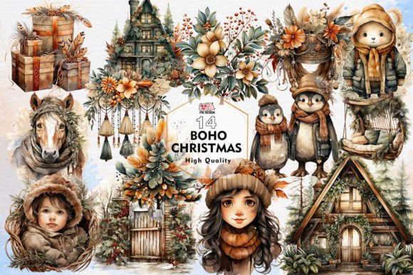 Download Boho Christmas Sublimation Clipart PNG - Christmas Collection
