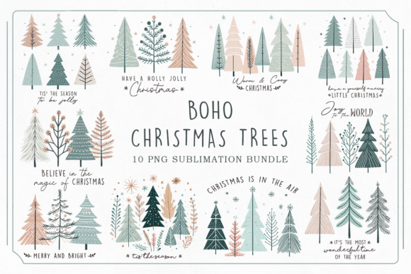 Download Boho Christmas Trees PNG Bundle - Christmas Collection