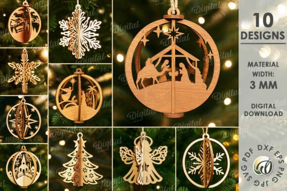 Download 3D Christmas Ornaments Bundle Laser Cut - Christmas Collection