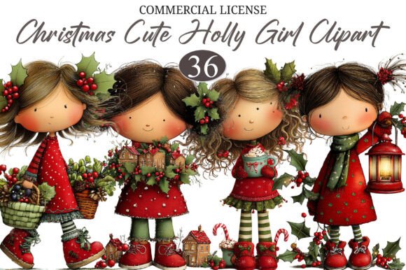 Download Christmas Cute Holly Girl Clipart - Christmas Collection