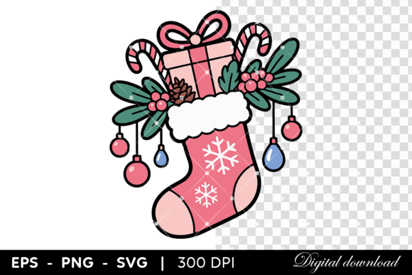 Download Pink Christmas Stocking with Candy Canes - Christmas Collection