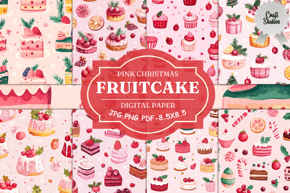 Download Pink Christmas Fruitcake Digital Paper - Christmas Collection