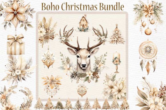 Download Boho Christmas Clipart Bundle Cozy - Christmas Collection