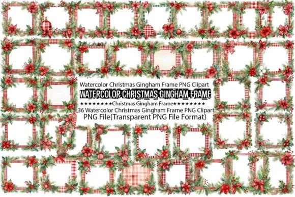 Download Watercolor Christmas Gingham Frame PNG - Christmas Collection
