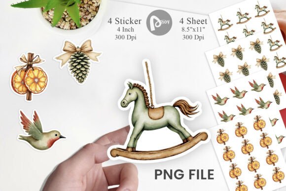 Download Rustic Christmas Ornaments Sticker - Christmas Collection