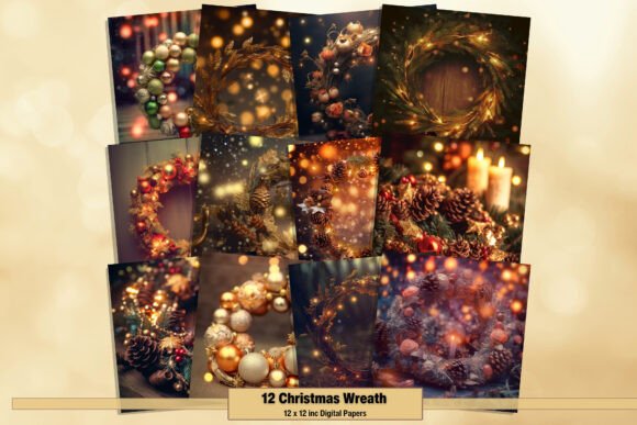 Download Christmas Holly Wreath Digital Papers - Christmas Collection