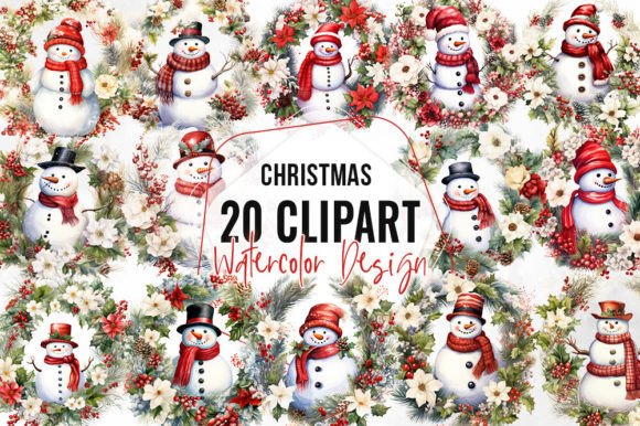 Download Vintage Snowman Christmas Wreath Clipart - Christmas Collection