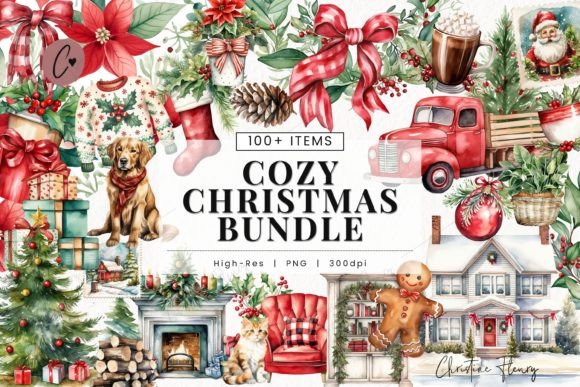 Download Huge Watercolor Cozy Christmas Bundle - Christmas Collection