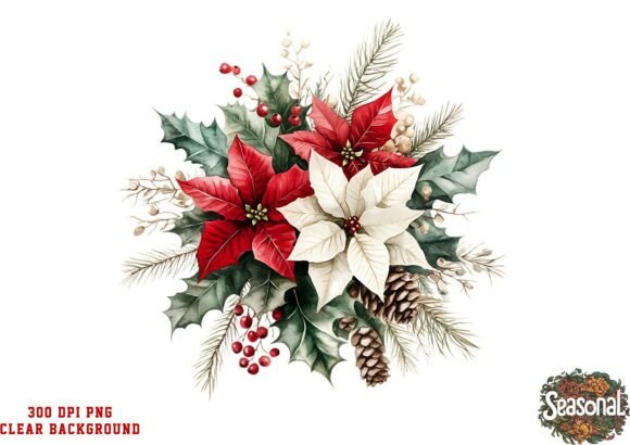 Download Poinsettia Floral Christmas Wreath PNG - Christmas Collection