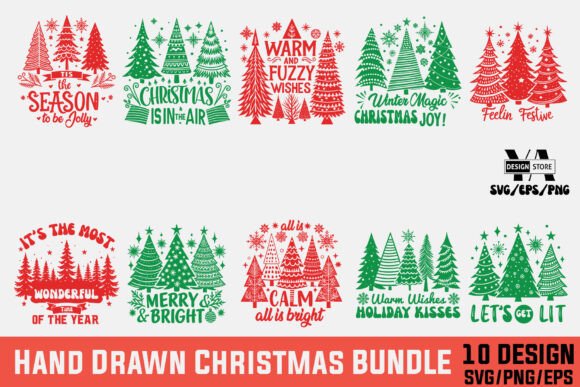 Download Hand Drawn Christmas Tree SVG PNG Bundle - Christmas Collection