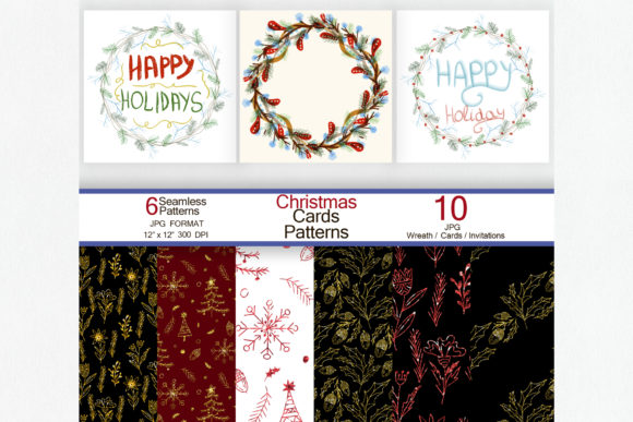 Download Christmas Cards with Wreath, 6 Patterns - Christmas Collection