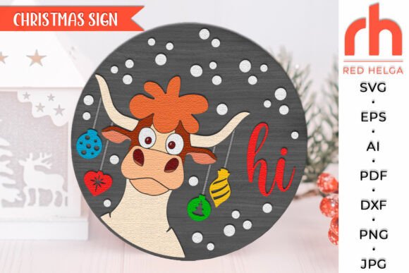 Download Cow Hi SVG, Christmas Door Sign Cut File - Christmas Collection