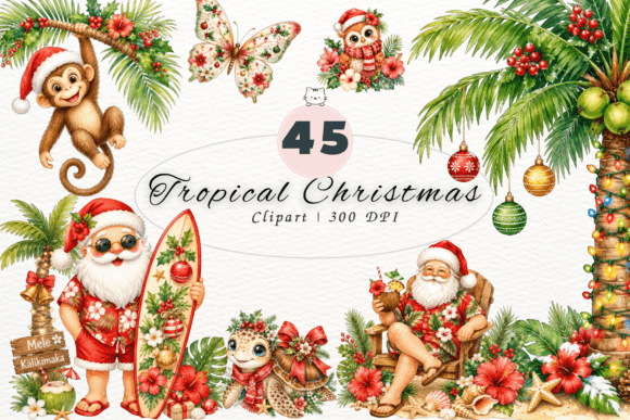 Download Tropical Christmas Clipart, Watercolor - Christmas Collection