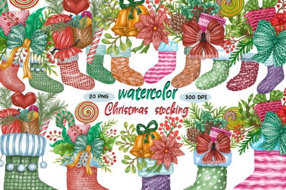 Download Watercolor Christmas Stocking (Clipart) - Christmas Collection