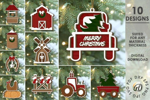 Download Farm Christmas Ornaments Bundle Lasercut - Christmas Collection