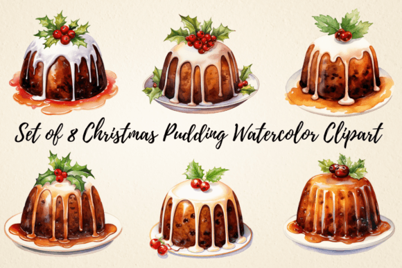 Download Christmas Pudding Watercolor Clipart - Christmas Collection