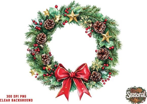 Download Classic Poinsettia Christmas Wreath PNG - Christmas Collection