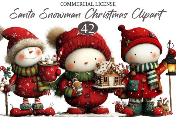 Download Cute Santa Snowman Christmas Clipart - Christmas Collection
