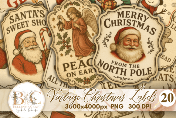 Download Vintage Christmas Labels Clipart PNG - Christmas Collection