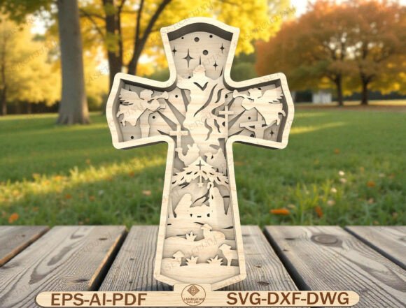 Download Christian Christmas Cross Laser Cut File - Christmas Collection