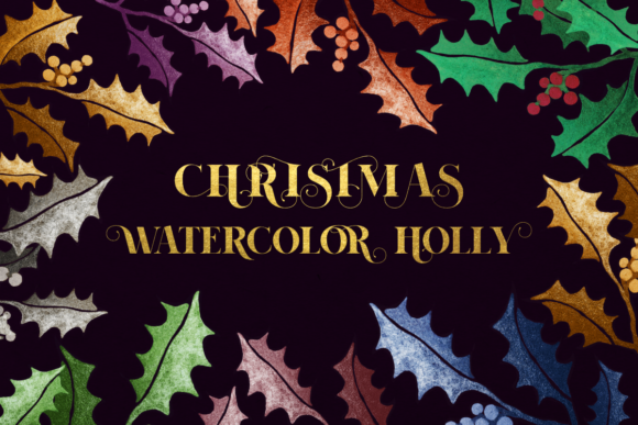 Download Glitter Watercolor Christmas Frame Holly - Christmas Collection