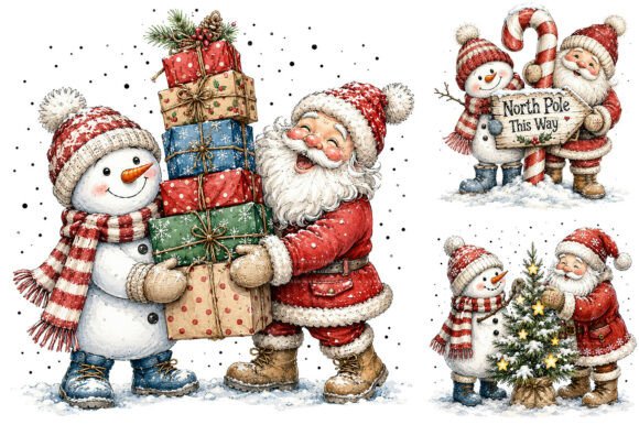 Download Cute Santa Snowman Christmas Clipart - Christmas Collection
