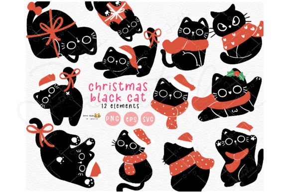 Download Christmas Black Cat SVG Clipart Set - Christmas Collection