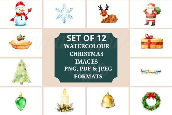 Download 12 Christmas Watercolour Clipart Bundle - Christmas Collection